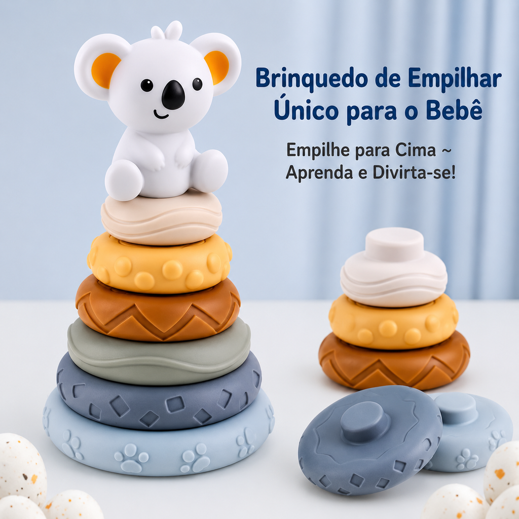 Torre de Hanói Coala 6 discos de Desenvolvimento Sensorial e Intelectual Montessori para Bebês