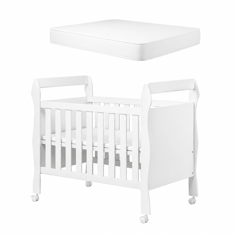Berço Americano Soninho Com Rodízios Vira Mini Cama Colchão Incluso Multifuncional