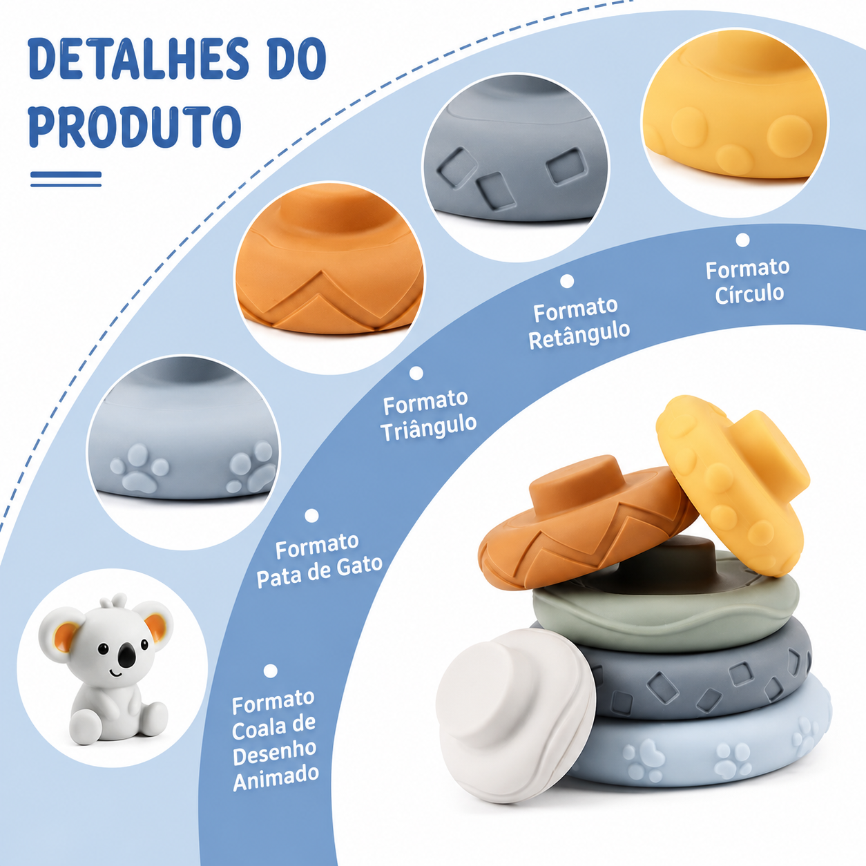 Torre de Hanói Coala 6 discos de Desenvolvimento Sensorial e Intelectual Montessori para Bebês