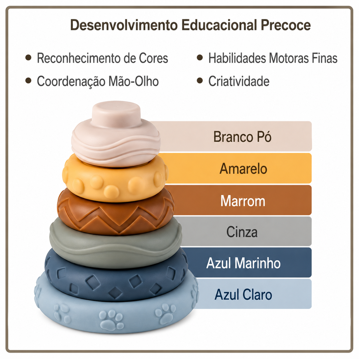 Torre de Hanói Coala 6 discos de Desenvolvimento Sensorial e Intelectual Montessori para Bebês