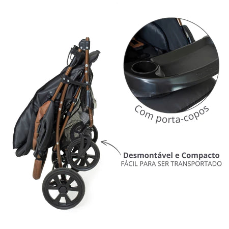 Carrinho De Bebê Romano E Bebê Conforto Carro até 22 kg 3 em 1 Berço Reclinável Retrátil