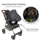 Carrinho De Bebê Romano E Bebê Conforto Carro até 22 kg 3 em 1 Berço Reclinável Retrátil
