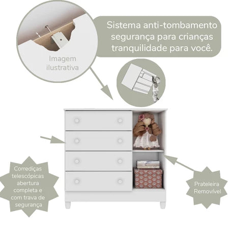 Cômoda Infantil 4 Gavetas com Porta