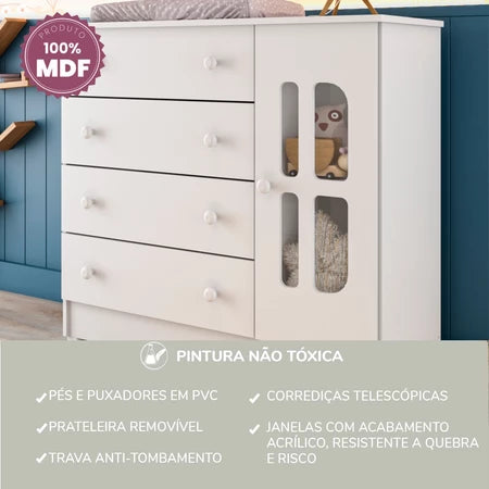 Cômoda Infantil 4 Gavetas com Porta