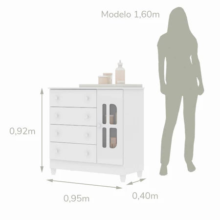 Cômoda Infantil 4 Gavetas com Porta