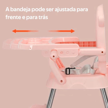 Cadeirinha de Alimentação Dobrável Mesa Ajustável em Altura Cadeira Alta Portátil Bebês