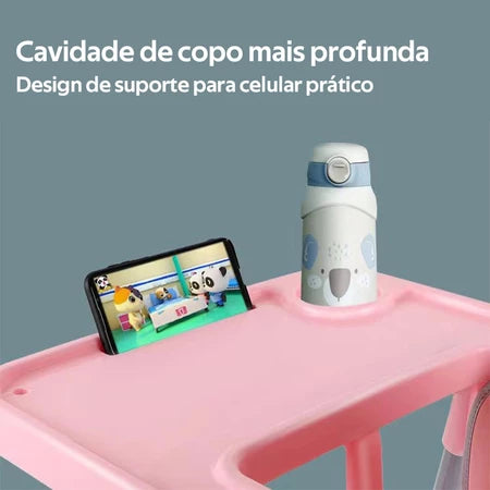 Cadeirinha de Alimentação Dobrável Mesa Ajustável em Altura Cadeira Alta Portátil Bebês