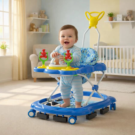 Andador Infantil Jumbo Baby Megaluxo Azul Musical com Bandeja de Atividades e Regulagem de Altura