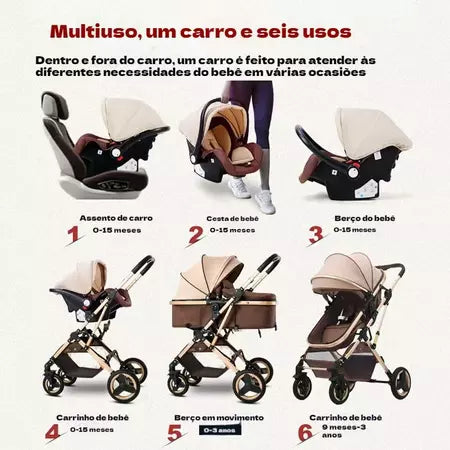 Carrinho Completo 3 Em 1 Com Moisés e Bebe Conforto