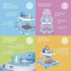 Andador Infantil Maxi Baby La Bamba 2 em 1 Musical com Empurrador 3 Ajustes de Altura