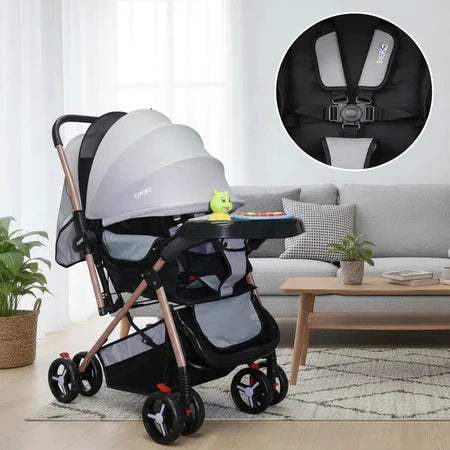 Carrinho De Bebê Passeio Reclinável Dobrável Com Bandeja Interativa