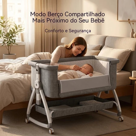 Berço Portátil Para Bebê Com Rede Mosqueteira E Altura Ajustável