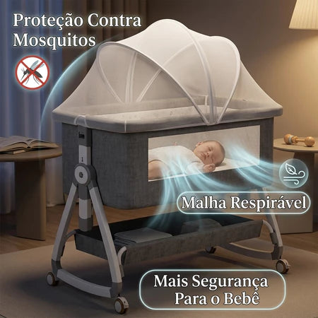 Berço Portátil Para Bebê Com Rede Mosqueteira E Altura Ajustável