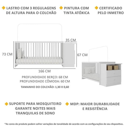 Berço Cômoda para Colchão 60 x 130 cm Meu Bebê Branco