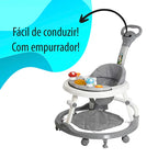 Andador Infantil KaBaby Step-Up Cinza com Capota Brinquedo Musical Luz e Som Empurrador