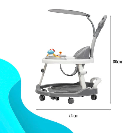 Andador Infantil KaBaby Step-Up Cinza com Capota Brinquedo Musical Luz e Som Empurrador