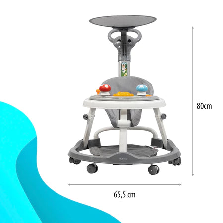 Andador Infantil KaBaby Step-Up Cinza com Capota Brinquedo Musical Luz e Som Empurrador