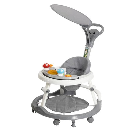 Andador Infantil KaBaby Step-Up Cinza com Capota Brinquedo Musical Luz e Som Empurrador